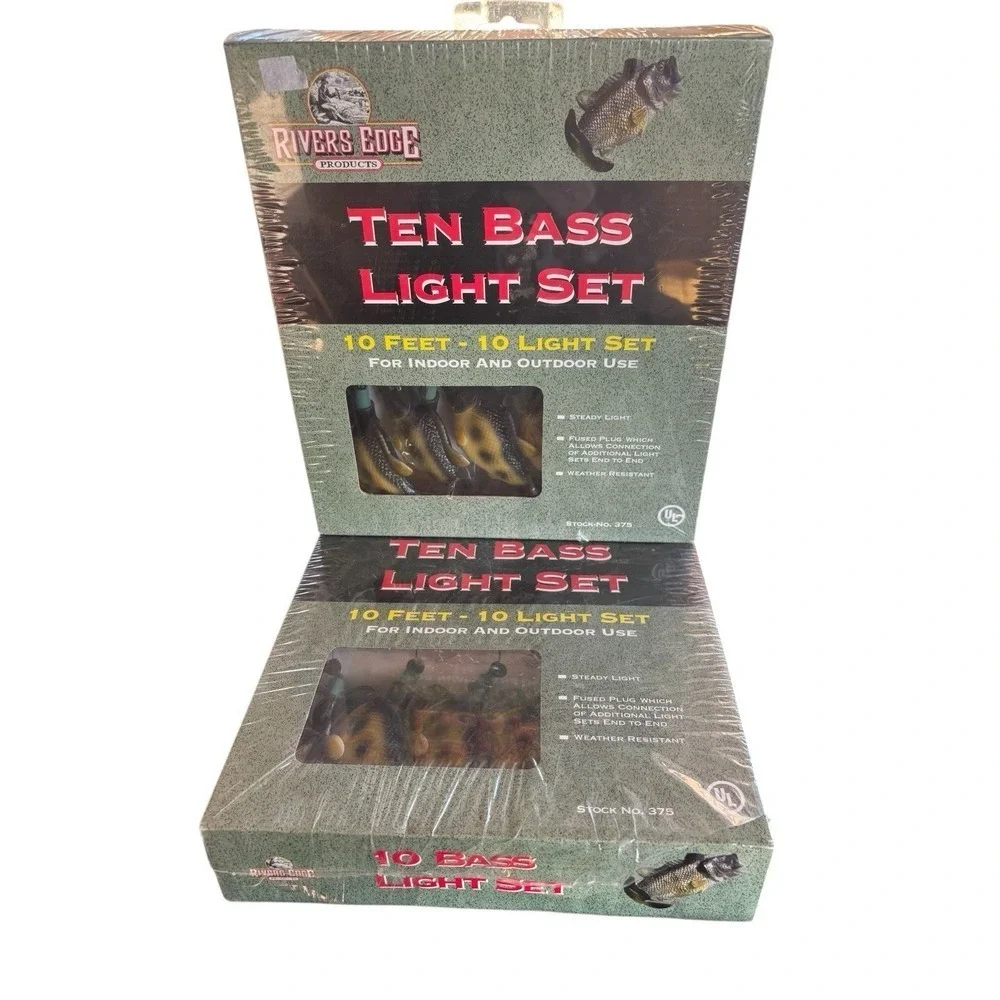 Lot Of 2 Rivers Edge Bass Fish String Light Set 10 Ft Weather Resistant